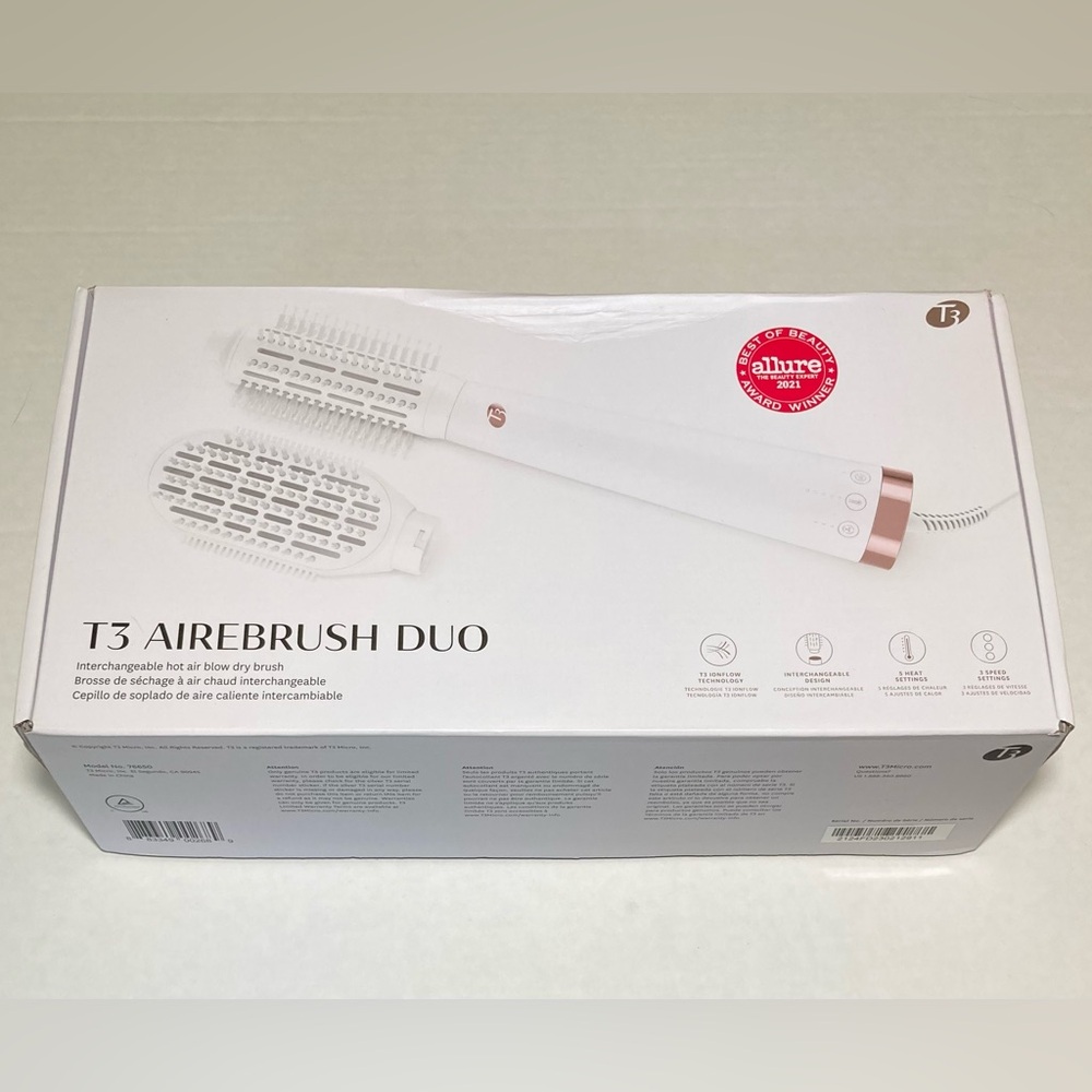 T3 AireBrush Duo Interchangeable Hot Air Blow Dry Brush with Two Attachments - Picture 9 of 12